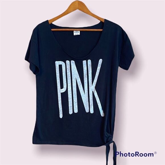 VICTORIA'S SECRET PINK Tie Front Logo Tee - Picture 1 of 9